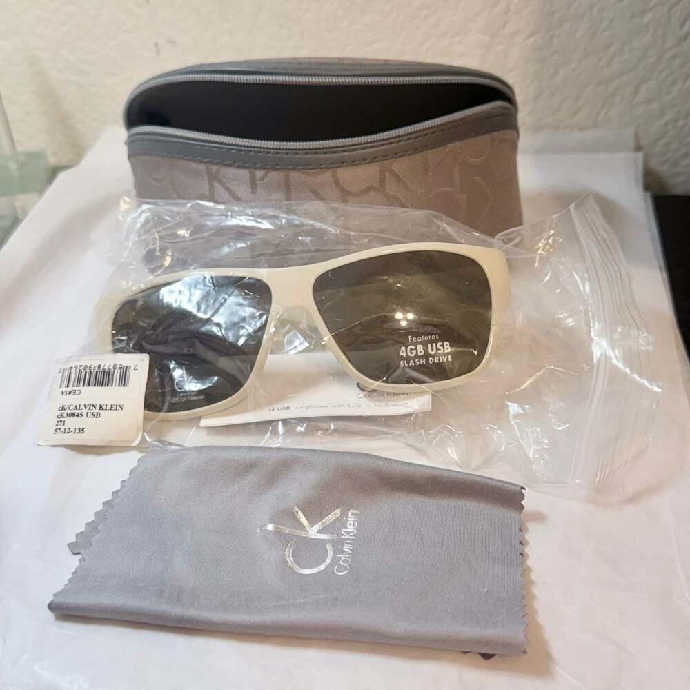 New NIB Calvin Klein White Sunglasses with 4GB USB Flash Drive